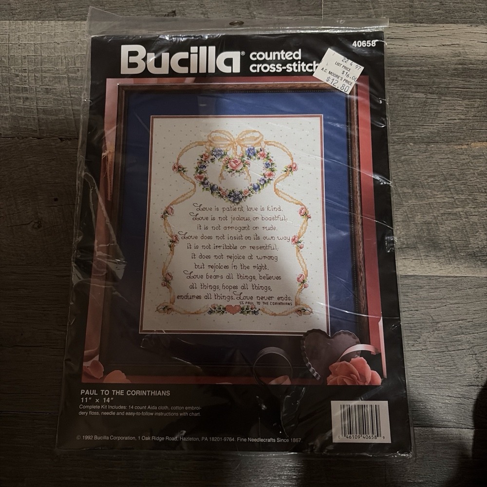 Vintage 1992 BUCILLA Counted Cross Stitch 40658 "Paul to the Corinthians" Kit